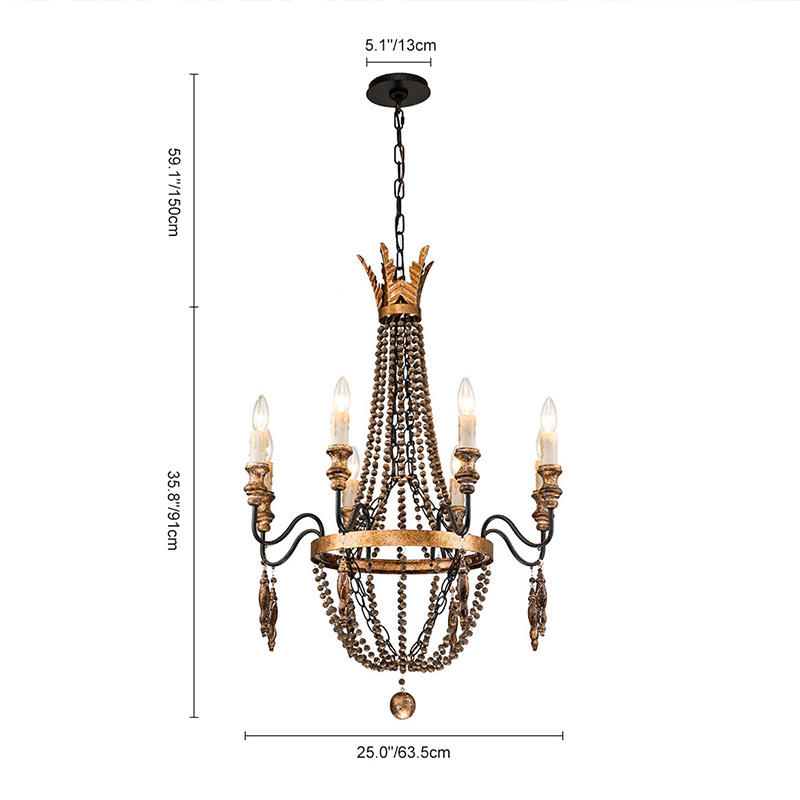 8-Light Vintage French Style Empire Beads Chandelier in Rusty Finish for Living Room/Dining Room/ Bedroom/ Kitchen