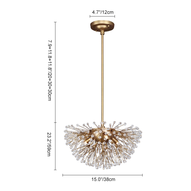 3-Light Modern Brass Sputnik Beads Chandelier Firework Hanging Light  for Living Room/Dining Room/ Lobby/ Restaurant