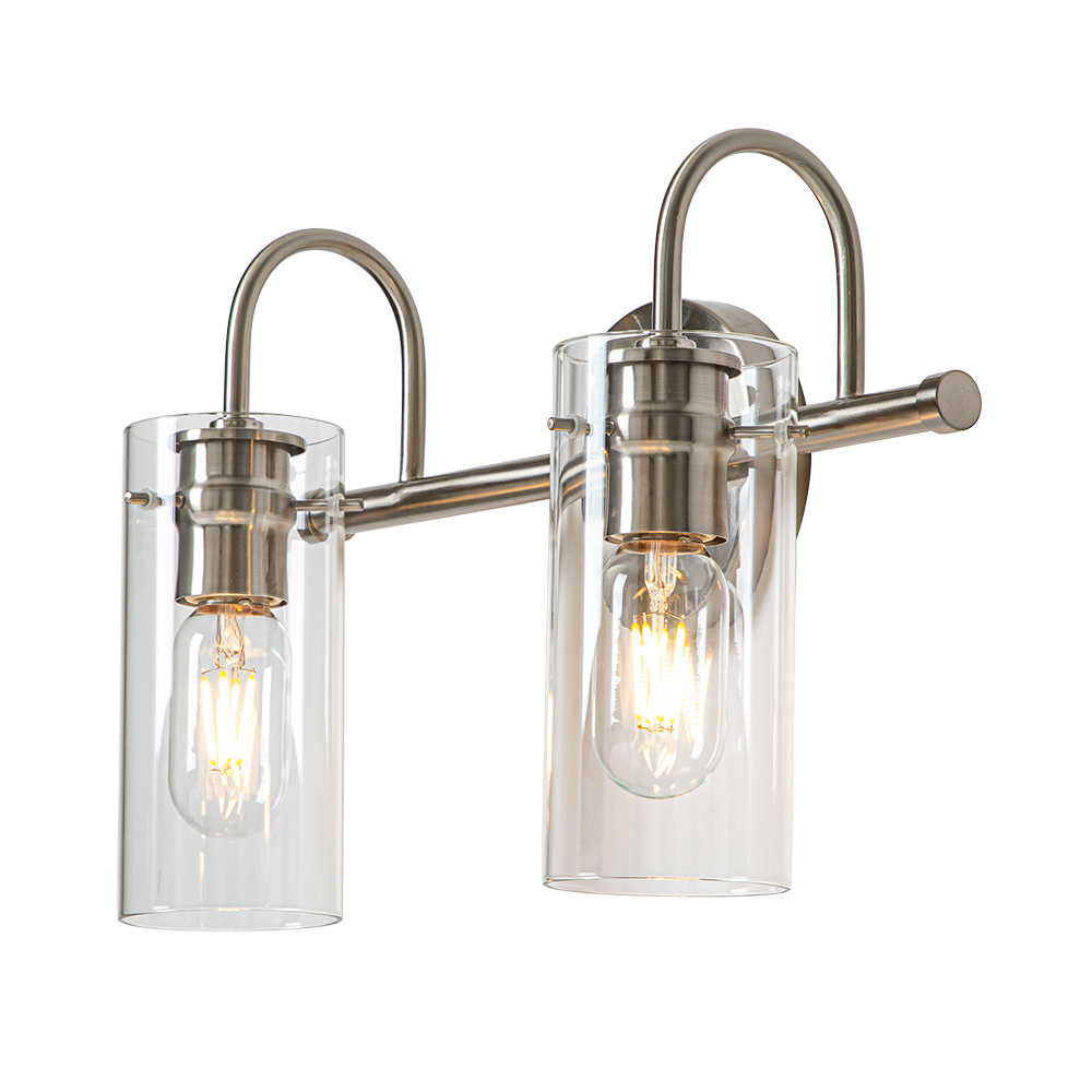 2-Light Modern Nickel Cylinder Clear Glass Shade Wall Sconces Bathroom Vanity Light for Entryway/Living Room