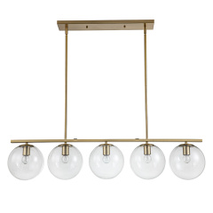 Modern Contemporary 5 Light Linear Pendant Lighting with Clear Glass Globes for Kitchen Island Dining Room