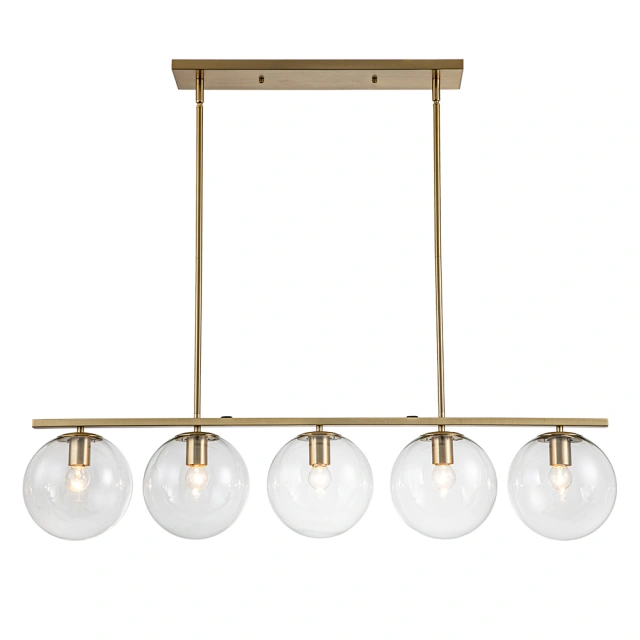 Modern Contemporary 5 Light Linear Pendant Lighting with Clear Glass Globes for Kitchen Island Dining Room