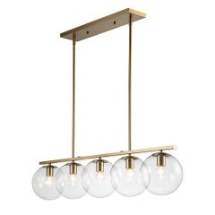 Modern Contemporary 5 Light Linear Pendant Lighting with Clear Glass Globes for Kitchen Island Dining Room