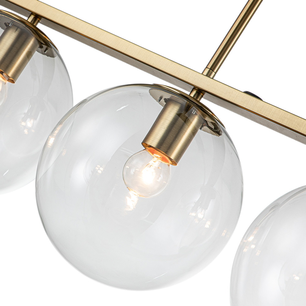 Modern Contemporary 5 Light Linear Chandelier Pendant Lighting with Clear Glass Globes for Kitchen Island Dining Room