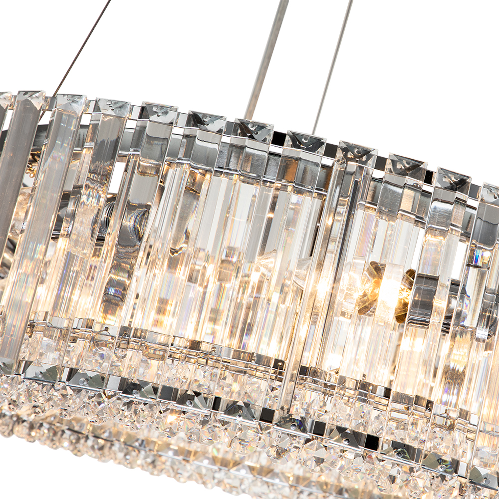 6-Light Contemporary Glam Round Crystal Strips Chandelier in Polished Chrome Finish for /Dining Room/ Bedroom/ Foyer