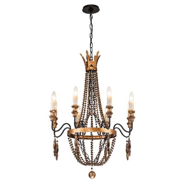 8-Light Vintage Modern Farmhouse Empire Beads Chandelier in Rusty Finish for Living Room/Dining Room/ Bedroom/ Restaurant