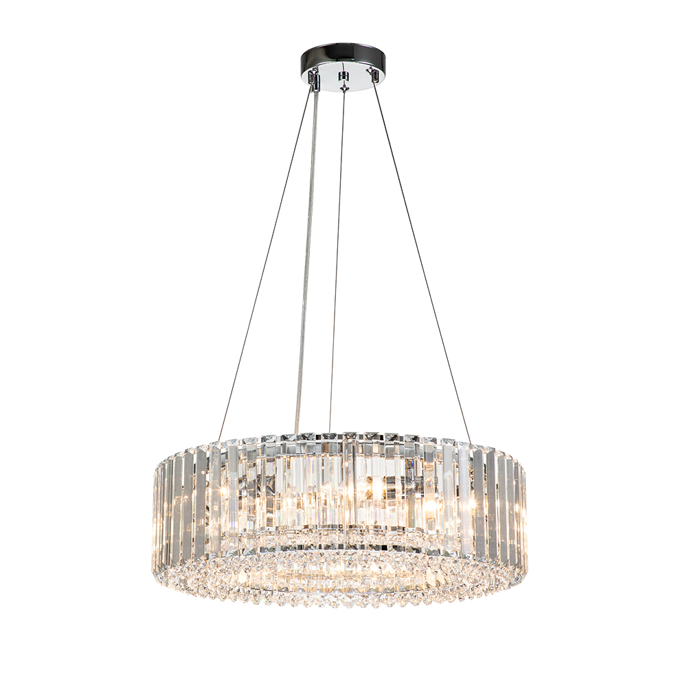 6-Light Contemporary Glam Round Crystal Strips Chandelier in Polished Chrome Finish for /Dining Room/ Bedroom/ Foyer