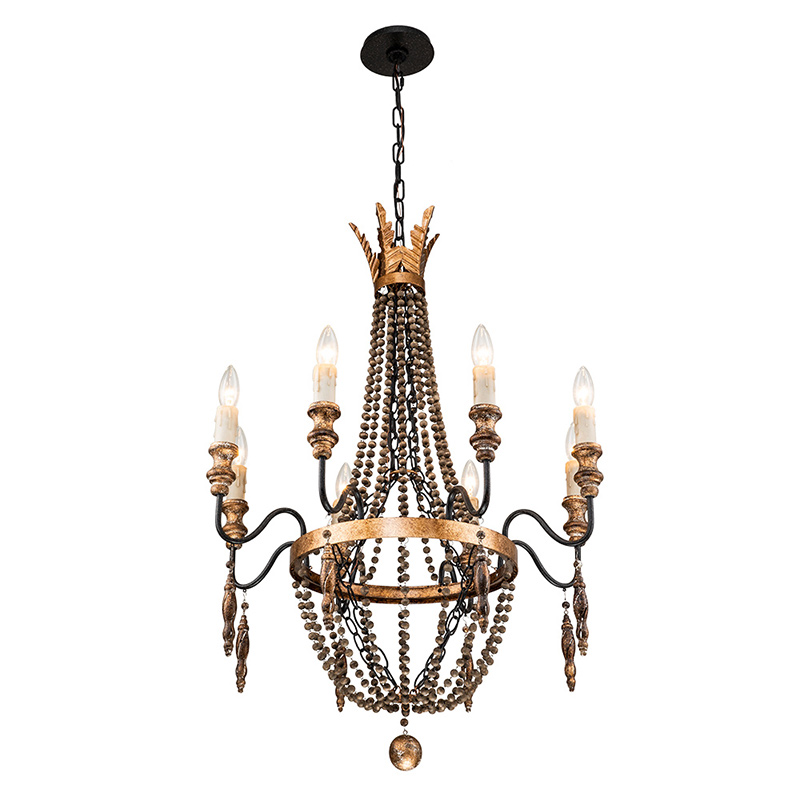 8-Light Vintage French Style Empire Beads Chandelier in Rusty Finish for Living Room/Dining Room/ Bedroom/ Kitchen