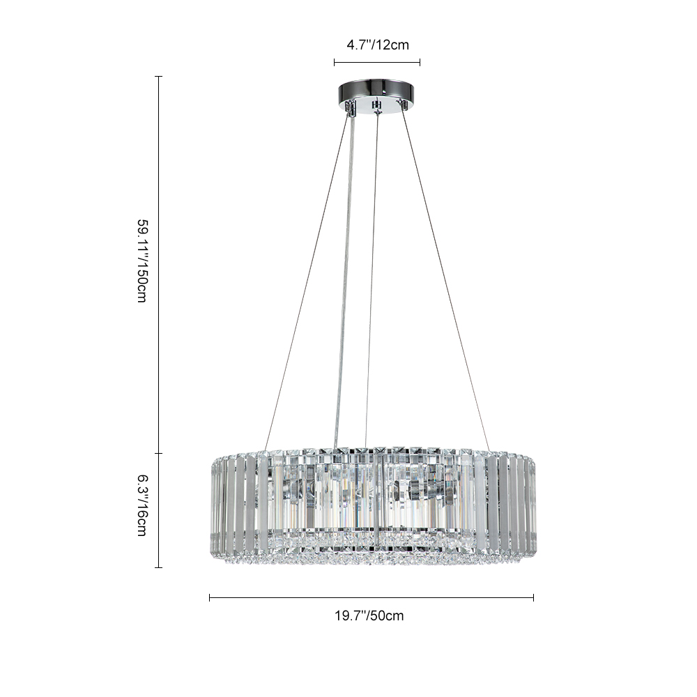 6-Light Contemporary Glam Round Crystal Strips Chandelier in Polished Chrome Finish for /Dining Room/ Bedroom/ Foyer