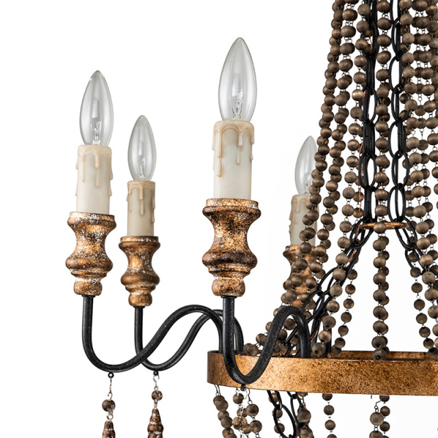 8-Light Vintage Modern Farmhouse Empire Beads Chandelier in Rusty Finish for Living Room/Dining Room/ Bedroom/ Restaurant