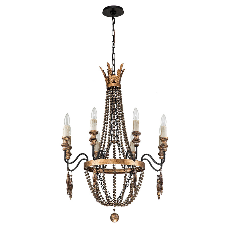 8-Light Vintage French Style Empire Beads Chandelier in Rusty Finish for Living Room/Dining Room/ Bedroom/ Kitchen