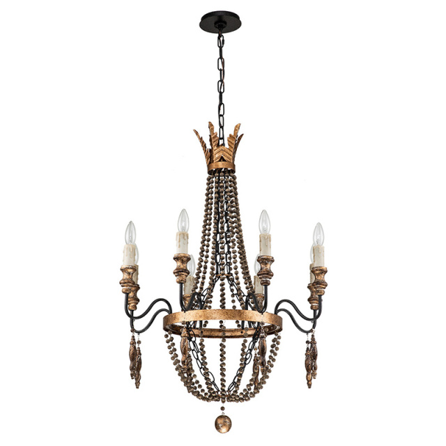 8-Light Vintage Modern Farmhouse Empire Beads Chandelier in Rusty Finish for Living Room/Dining Room/ Bedroom/ Restaurant