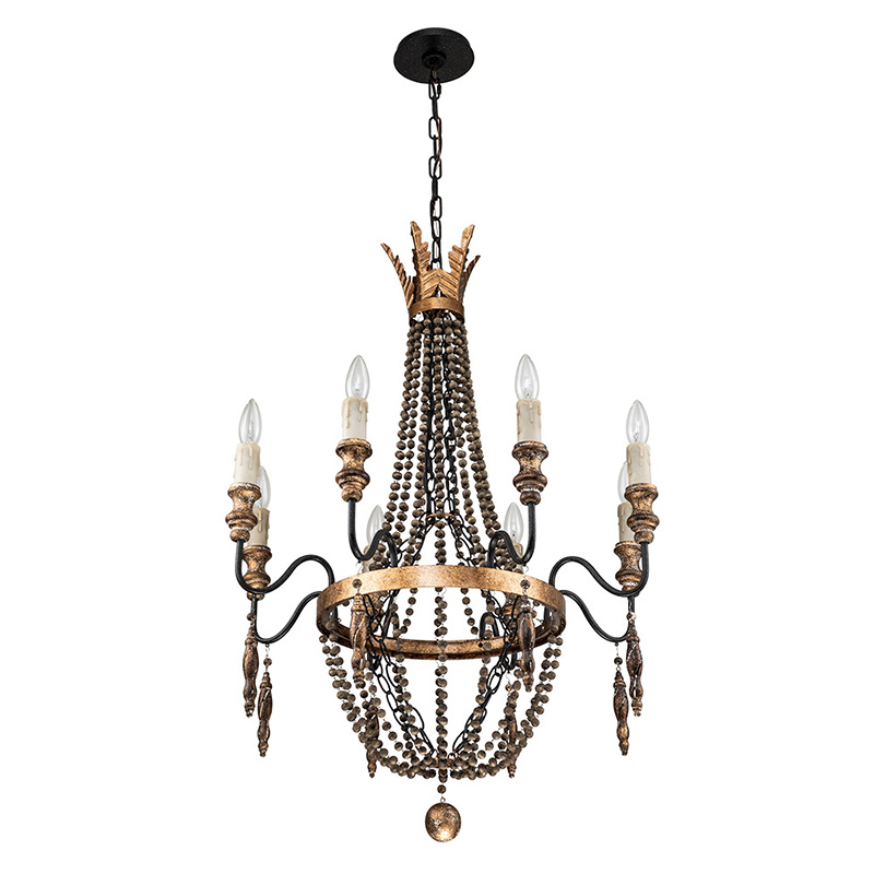 8-Light Vintage French Style Empire Beads Chandelier in Rusty Finish for Living Room/Dining Room/ Bedroom/ Kitchen