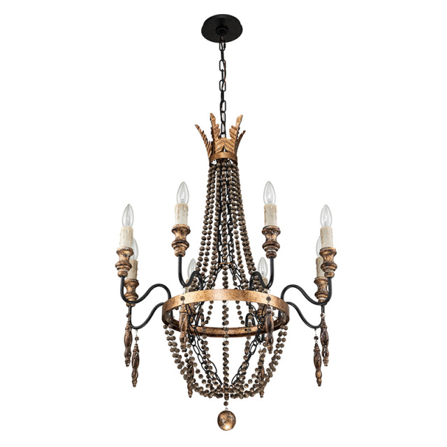 8-Light Vintage Modern Farmhouse Empire Beads Chandelier in Rusty Finish for Living Room/Dining Room/ Bedroom/ Restaurant