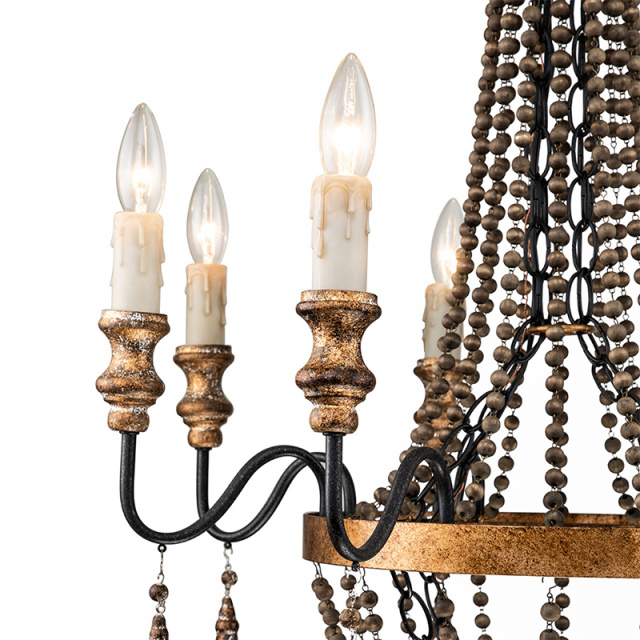 8-Light Vintage Modern Farmhouse Empire Beads Chandelier in Rusty Finish for Living Room/Dining Room/ Bedroom/ Restaurant