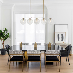 Modern Contemporary 5 Light Linear Pendant Lighting with Clear Glass Globes for Kitchen Island Dining Room