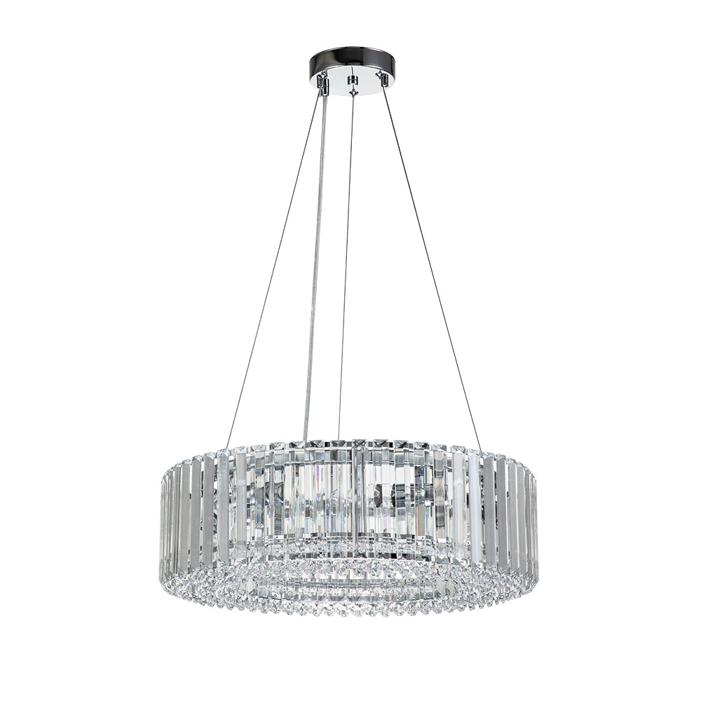 6-Light Contemporary Glam Round Crystal Strips Chandelier in Polished Chrome Finish for /Dining Room/ Bedroom/ Foyer