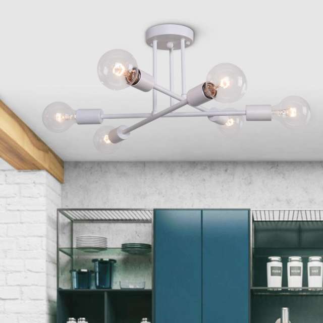 6-Light Modern Mid-century Sputnik Sphere Semi Flush Chandelier for Kitchen/ Living Room/ Dining Table