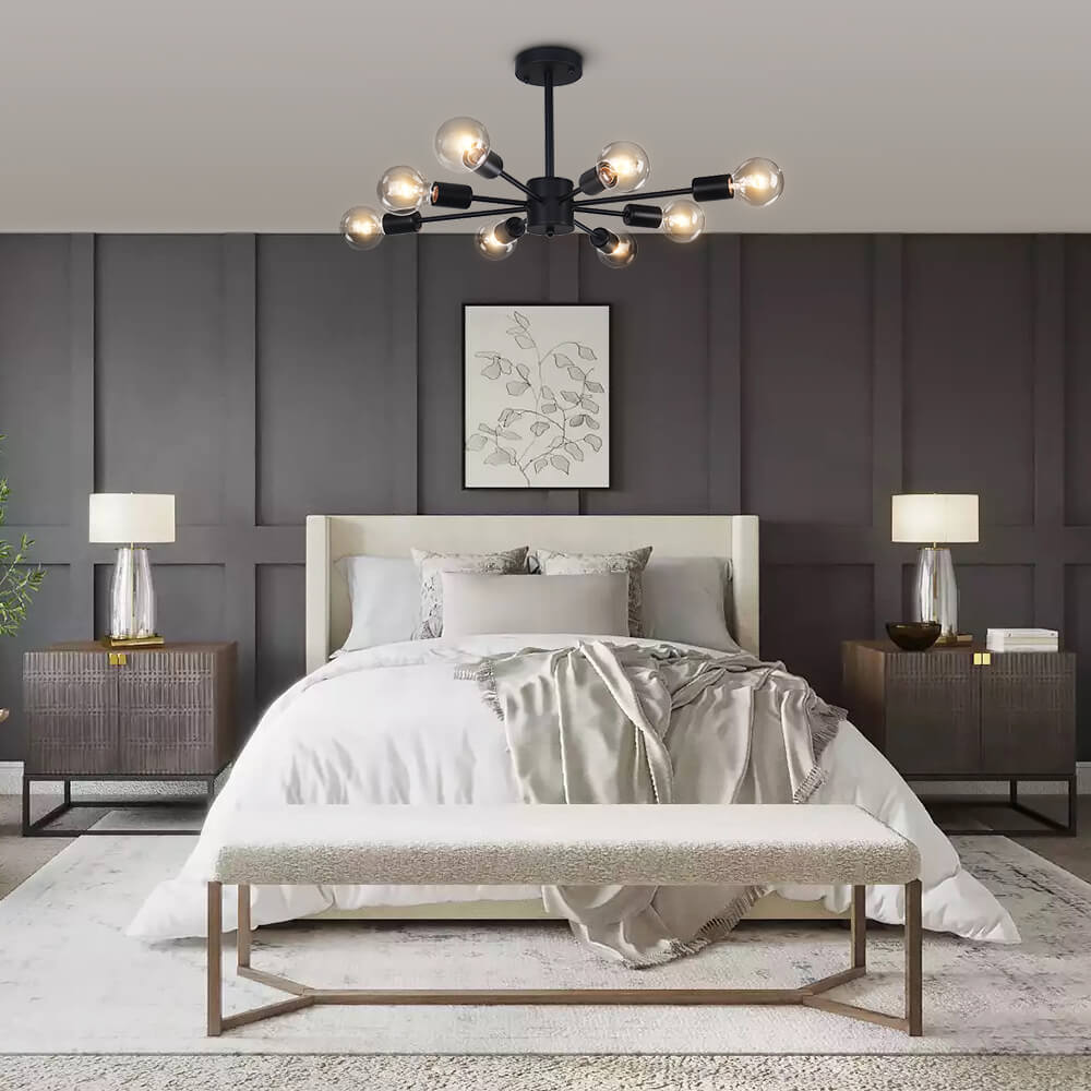 8-Light Modern Linear Semi Flush Mount Sputnik Light for Living Room Bedroom
