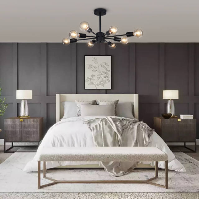 8-Light Modern Linear Semi Flush Mount Sputnik Light