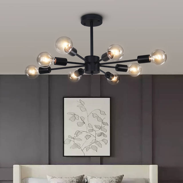 8-Light Modern Linear Semi Flush Mount Sputnik Light