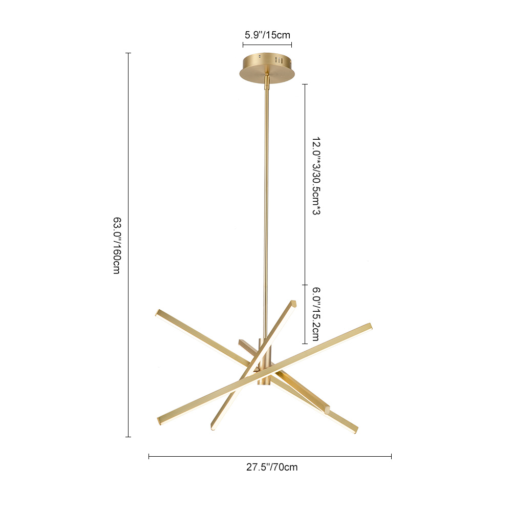 Modern 4-Light LED Cross Arms Sputnik Chandelier in Matt Black/ Aged Brass/ Chrome Finish for Home Office Dining Room Living Room