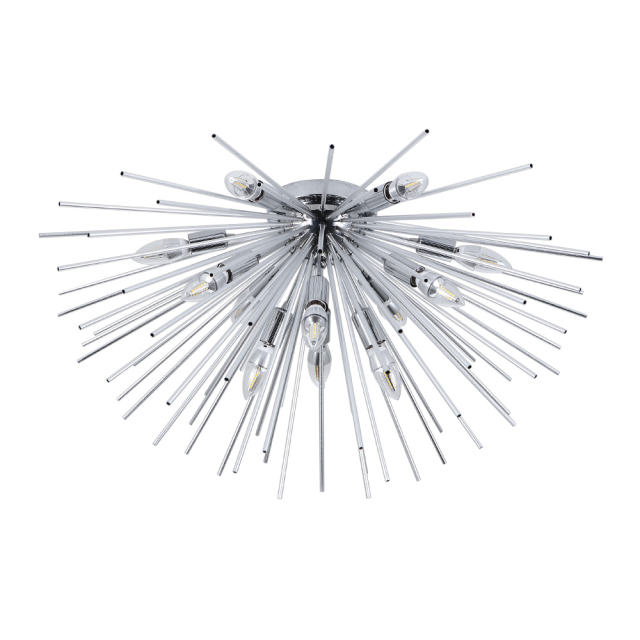 12-Light Modern Gold /Chrome Sputnik Flush Mount Ceiling Light with Firework Sunburst Design for Dining Room/ Kitchen/ Living Room/ Bedroom