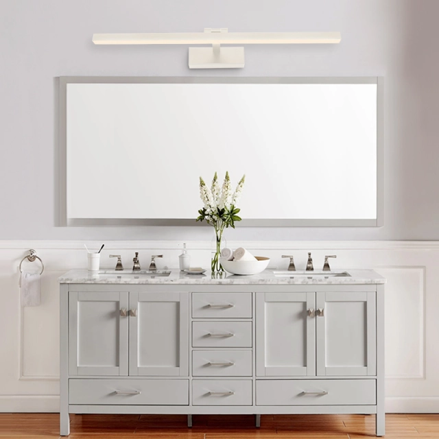 LED Bath Light Minimalist Modern Ultra-thin Vanity Bathroom Light Bar Wall Sconce Wall Light Over Mirror, Brushed Black/ Silver