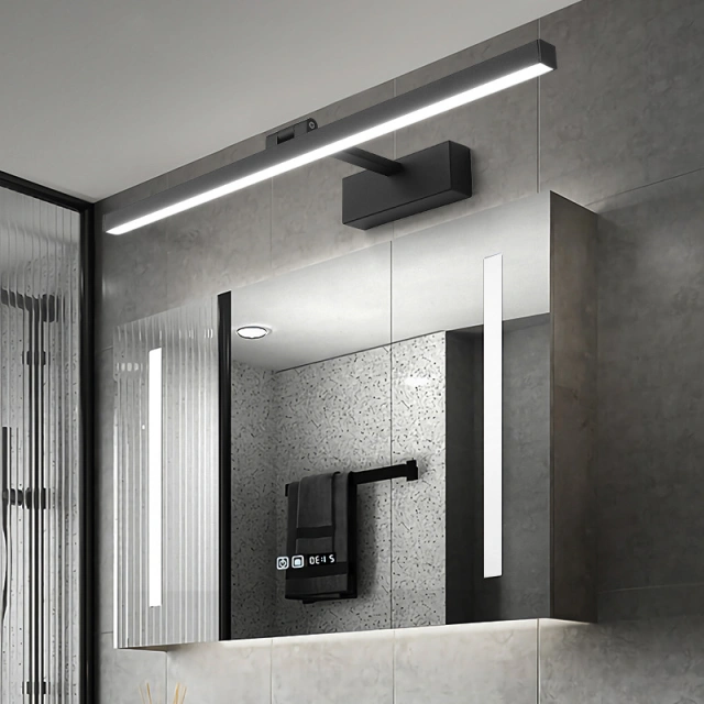 LED Bath Light Minimalist Modern Ultra-thin Vanity Bathroom Light Bar Wall Sconce Wall Light Over Mirror, Brushed Black/ White