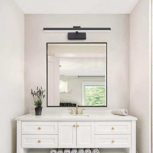 LED Bath Light Minimalist Modern Ultra-thin Vanity Bathroom Light Bar Wall Sconce Wall Light Over Mirror, Brushed Black/ White