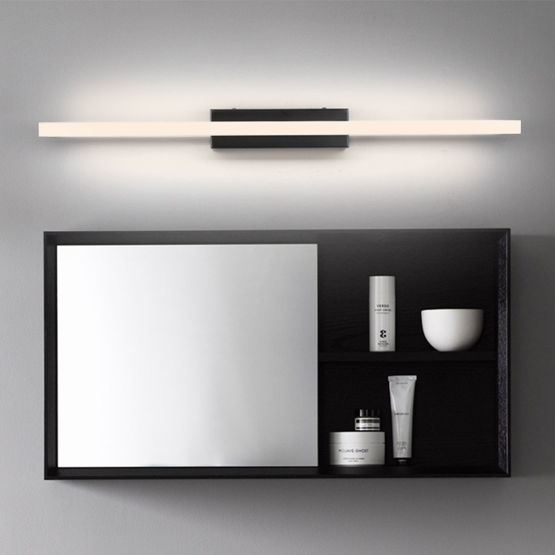 LED Bath Light Minimalist Modern Ultra-thin Vanity Bathroom Light Bar Wall Sconce Wall Light Over Mirror, Brushed Black/ Silver