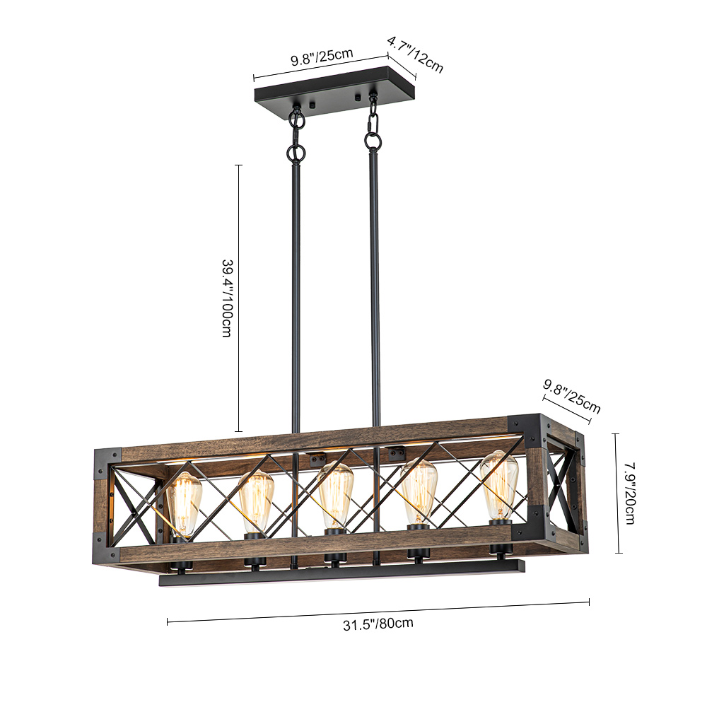 Modern Farmhouse 5-Lights Cross-iron Wood Chandelier for Kitchen Island Dining Table