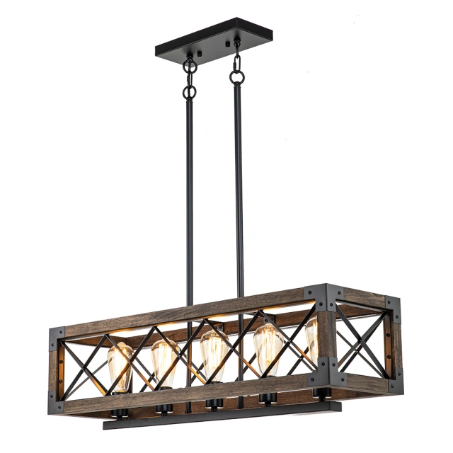 Modern Farmhouse 5-Lights Cross-iron Wood Chandelier for Kitchen Island Dining Table