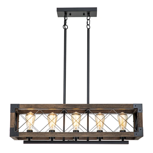 Modern Farmhouse 5-Lights Cross-iron Wood Chandelier for Kitchen Island Dining Table