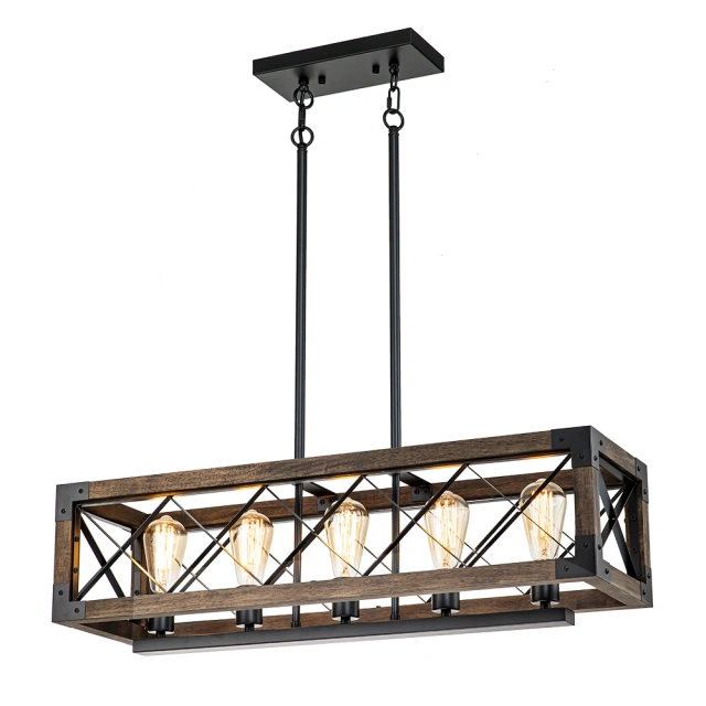 Modern Farmhouse 5-Lights Cross-iron Wood Chandelier for Kitchen Island Dining Table