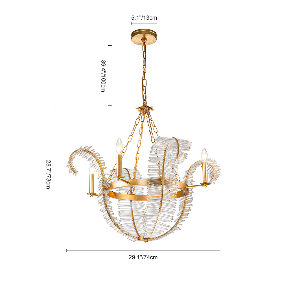 4-Light Glam Modern Candle Style Crystal Leaf Chandelier in Brass Finish for Living Room/Dining Room/ Bedroom/ Restaurant