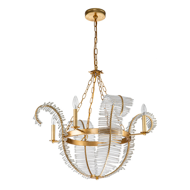 4-Light Glam Modern Candle Style Crystal Leaf Chandelier in Brass Finish for Living Room/Dining Room/ Bedroom/ Restaurant