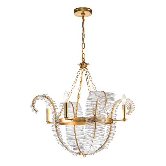 4-Light Glam Modern Candle Style Crystal Leaf Chandelier in Brass Finish for Living Room/Dining Room/ Bedroom/ Restaurant