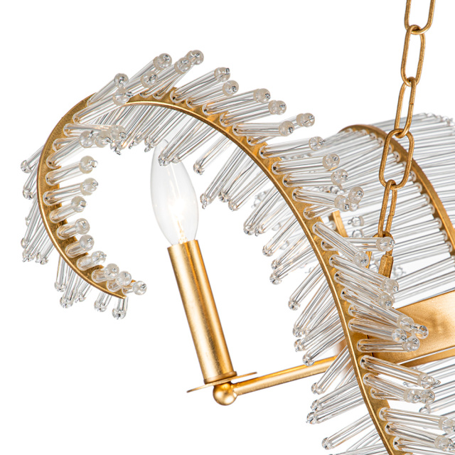 4-Light Glam Modern Candle Style Crystal Leaf Chandelier in Brass Finish for Living Room/Dining Room/ Bedroom/ Restaurant
