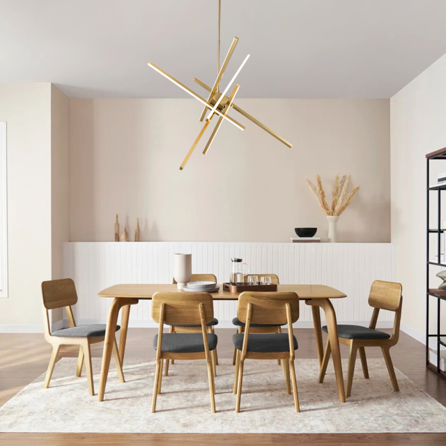 Modern LED Sputnik Cross Arms Chandelier in Matt Black/ Aged Brass Finish for Dining Room//Living Room/Bedroom