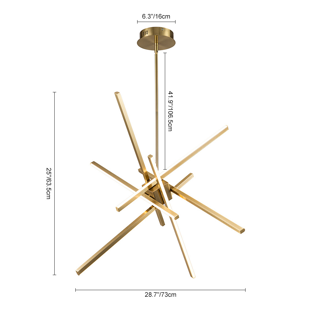 Modern LED Sputnik Cross Arms Chandelier in Matt Black/ Aged Brass Finish for Dining Room//Living Room/Bedroom