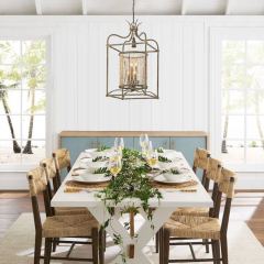 4-Light Modern Farmhouse Industrial Pendant Lighting with Pearls Design in Antique Bronze finish for Dining Room/ Living Room/ Gallery