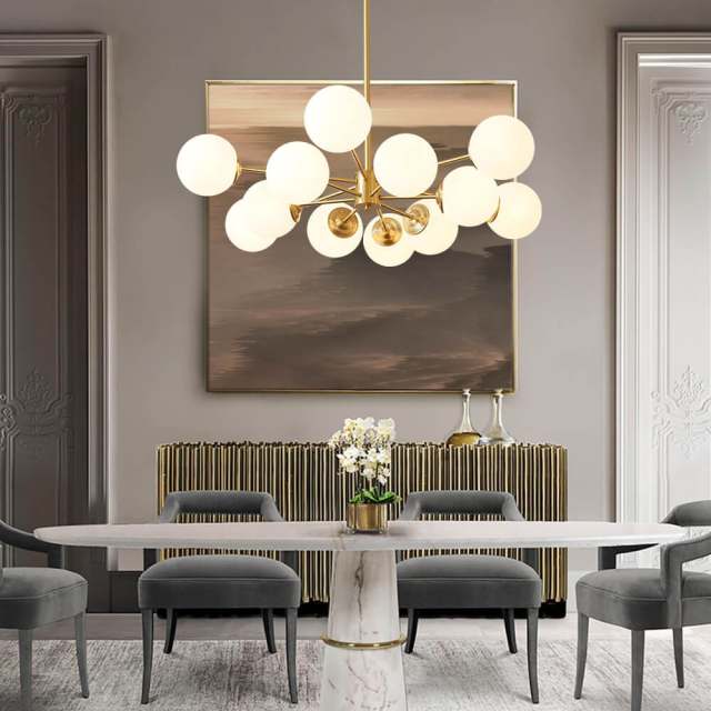 Mid-Century Modern 6/8 Lights Brass Sputnik Chandelier with Glass Spheres for Dining Room Living Room Bedroom