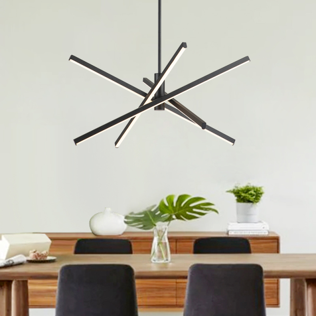 Modern 4-Light LED Cross Arms Sputnik Chandelier in Matt Black/ Aged Brass/ Chrome Finish for Dining Room Living Room
