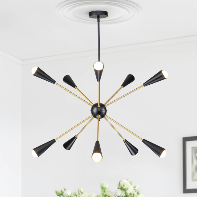 Modern Mid-Century Dimmable 10-Light Sputnik Sphere Chandelier for Living Room Dining Room Bedroom