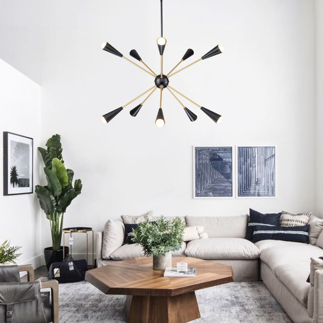 Modern Mid-Century Dimmable 10-Light Sputnik Sphere Chandelier for Living Room Dining Room Bedroom