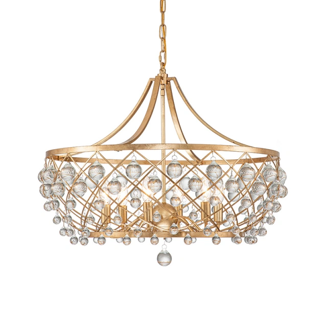 6-Light Modern Sparkle Crystal Glass Ball Chandelier in Brass Finish for Living Room/Dining Room/ Bedroom/ Restaurant