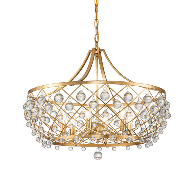 6-Light Modern Sparkle Crystal Glass Ball Chandelier in Brass Finish for Living Room/Dining Room/ Bedroom/ Restaurant