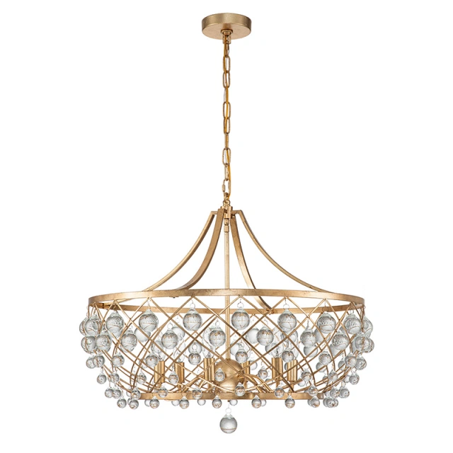 6-Light Modern Sparkle Crystal Glass Ball Chandelier in Brass Finish for Living Room/Dining Room/ Bedroom/ Restaurant