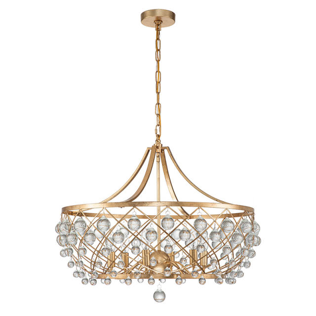 6-Light Modern Sparkle Crystal Glass Ball Chandelier in Brass Finish for Living Room/Dining Room/ Bedroom/ Restaurant