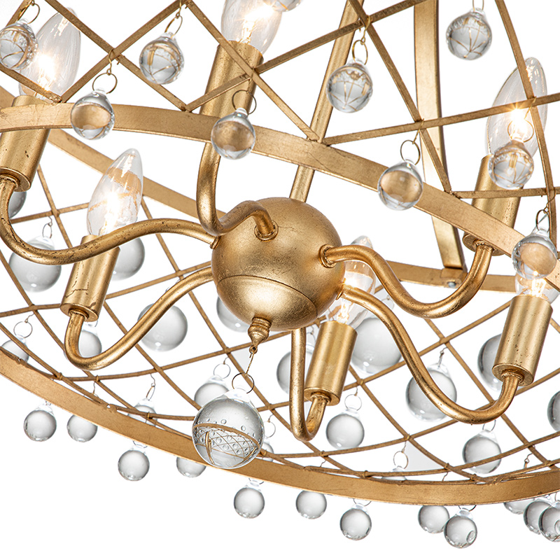 6-Light Modern Sparkle Crystal Glass Ball Chandelier in Brass Finish for Living Room/Dining Room/ Bedroom/ Restaurant